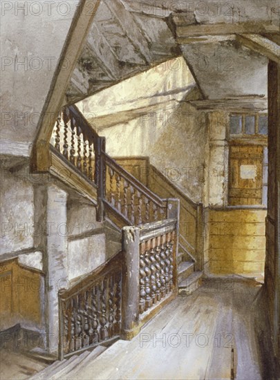 Interior view of a staircase in a house in White Lion Court, Westminster, London, 1880. Artist: John Crowther