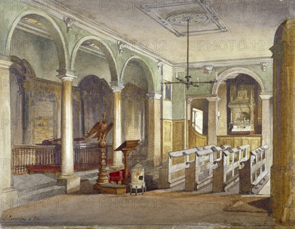 Interior of the chapel at Emanuel Hospital almshouses, Buckingham Gate, Westminster, London, 1886. Artist: John Crowther