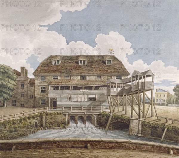 View of a flour mill at Isleworth, Middlesex, 1795. Artist: Anon