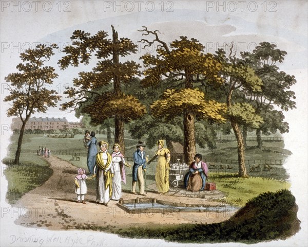 View of a drinking well, Hyde Park, Westminster, London, 1812. Artist: William Pickett