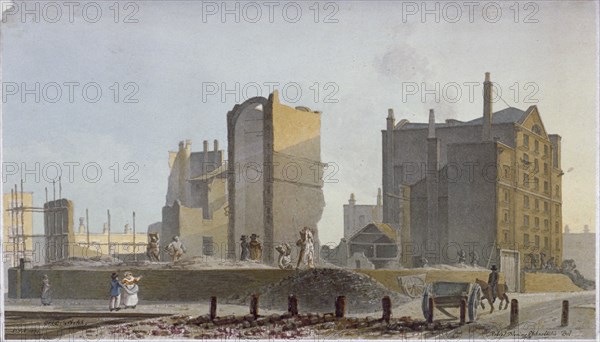 Ruined building, Commercial Road, Stepney, London, 1820. Artist: Robert Blemmell Schnebbelie