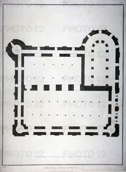 Plan of the upper storey of the White Tower, Tower of London, 1815. Artist: James Basire II