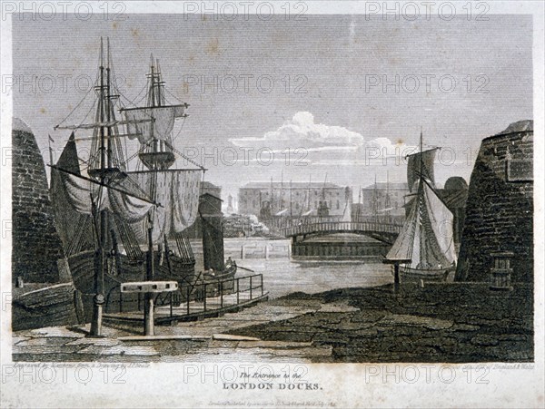 View of the entrance to London Docks, Wapping, 1815. Artist: T Matthews