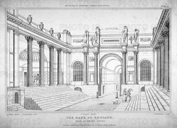 View of the Bank of England from Lothbury court, City of London, 1827. Artist: T Kearnan