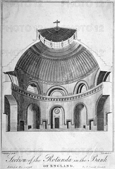 Section of the Rotunda at the Bank of England, City of London, 1796. Artist: Thomas Prattent