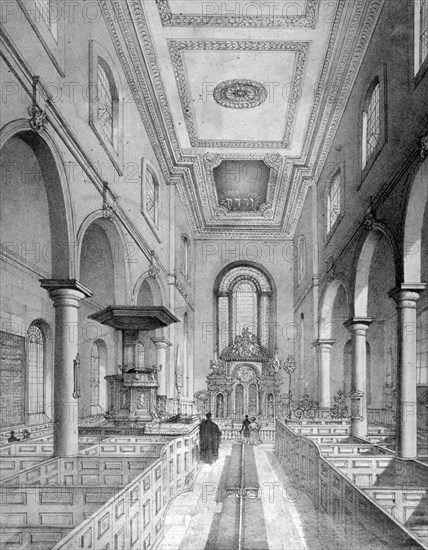 Interior of St Bartholomew-by-the-Exchange, City of London, c1835. Artist: Nathaniel Whittock