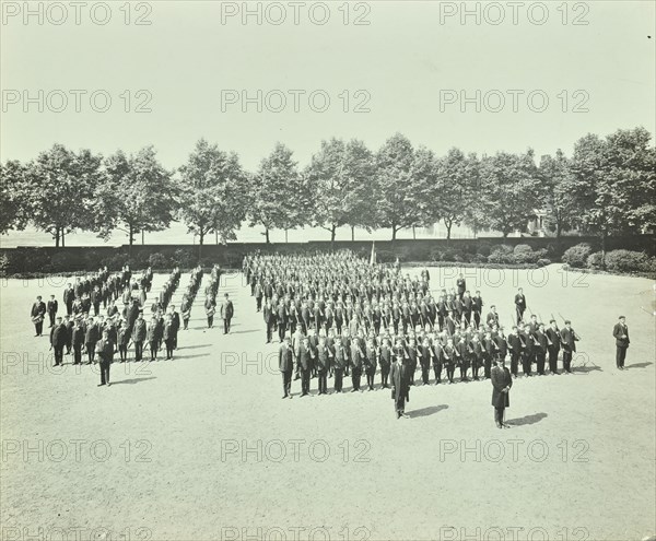 School cadet battalion on parade, Hackney Downs School, London, 1911. Artist: Unknown.