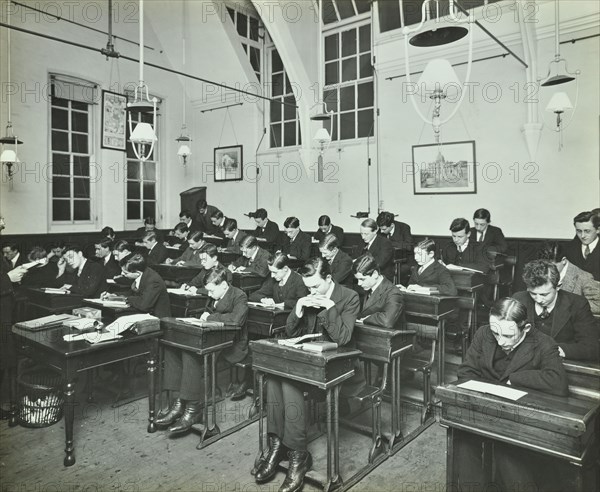 Civil Service class for male students, Hammersmith Commercial Institute, London, 1913. Artist: Unknown.