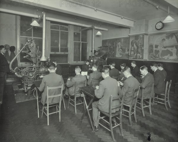 Linotype students at work, Camberwell School of Arts and Crafts, London, 1930. Artist: Unknown.