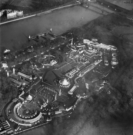 Festival of Britain pleasure gardens and funfair, Battersea Park, London, December 1951