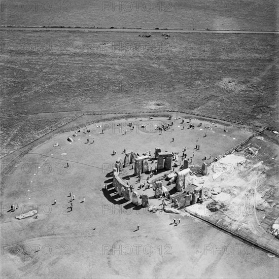 Restoration work at Stonehenge, Wiltshire, July 1958