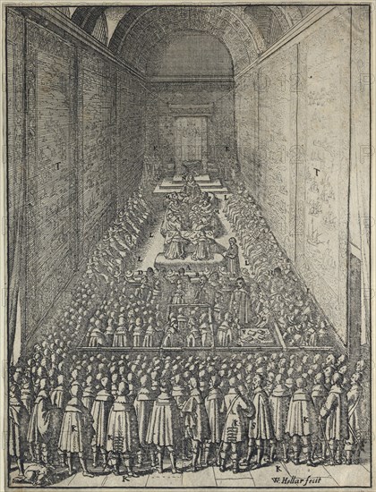 Interior of the House of Lords in session, Palace of Westminster, London, c1650