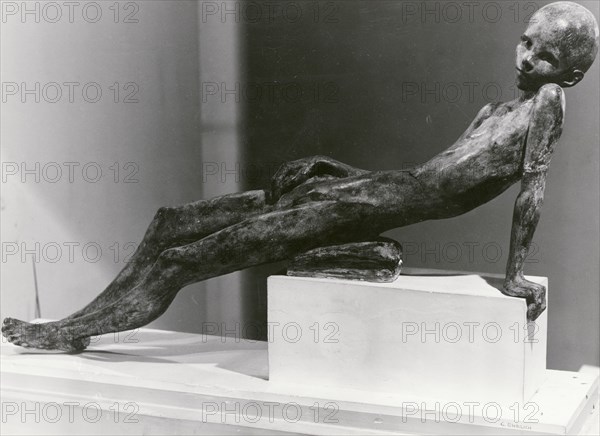 Reclining Boy', sculpure by George Ehrlich, Festival of Britain, South Bank, Lambeth, London, 1951