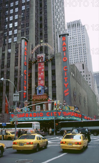 New York street scene,Radio City music hall. Artist: Unknown.