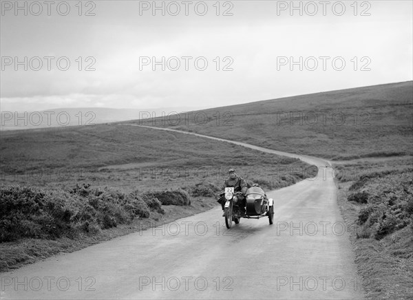 490 cc Norton and sidecar of CF Crossby, winner of a silver award, MCC Torquay Rally, July 1937. Artist: Bill Brunell.