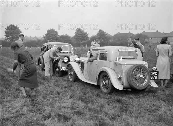 Standard SS II and Standard Flying Twelve at the Standard Car Owners Club Gymkhana, 8 May 1938. Artist: Bill Brunell.