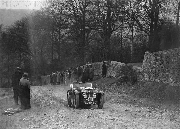 MG Magna of EH Banfield climbing Nailsworth Ladder, Sunbac Colmore Trial, Gloucestershire, 1934. Artist: Bill Brunell.