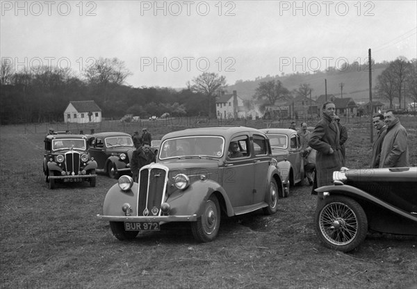 Standard Twelve and Standard Ten saloon, Standard Car Owners Club Southern Counties Trial, 1938. Artist: Bill Brunell.