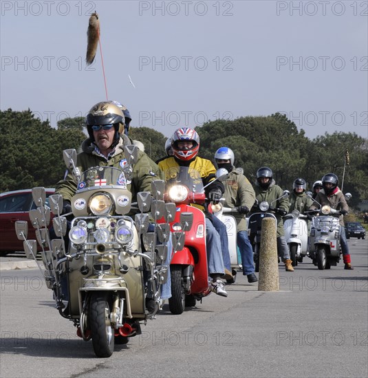 Group of Mods on their Scooters at Mudeford 2008. Artist: Unknown.