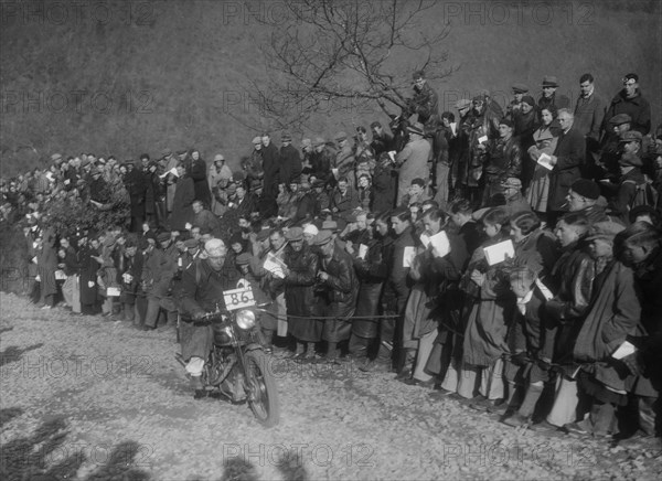 499 cc Vincent-HRD of W Clarke competing in the MCC Lands End Trial, Beggars Roost, Devon, 1936. Artist: Bill Brunell.