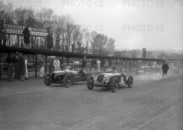 Riley and Alta racing at Donington Park, Leicestershire, c1930s. Artist: Bill Brunell.