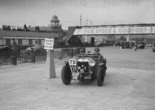 MG K3 competing in the JCC Rally, Brooklands, Surrey, 1939. Artist: Bill Brunell.