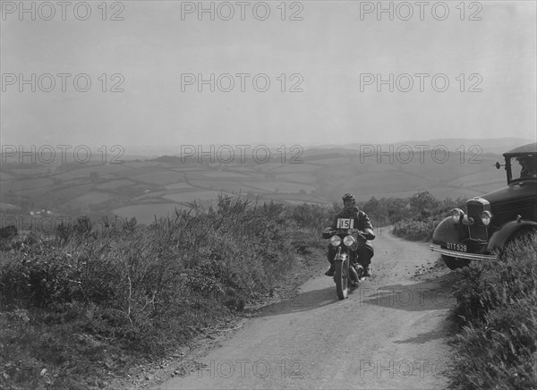 599 cc Panther motorcycle competing in the MCC Torquay Rally, 1938. Artist: Bill Brunell.