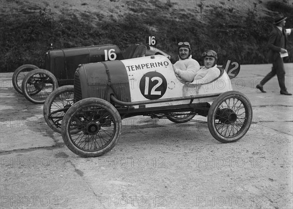 Temperino of JS Wood and Salmson of Andre Lombard at the JCC 200 Mile Race, Brooklands, 1921. Artist: Bill Brunell.