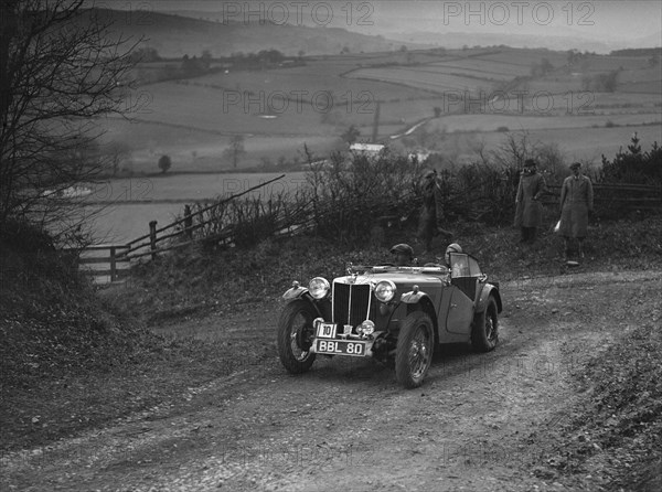 MG TA of JES Jones of the Cream Cracker Team at the MG Car Club Midland Centre Trial, 1938. Artist: Bill Brunell.