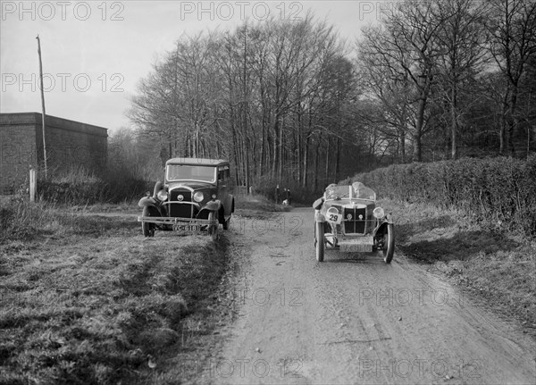 Standard 2-seater MG M Type of CF Sumner competing in the MG Car Club Trial, 1931. Artist: Bill Brunell.