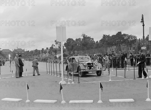 Riley Kestrel of A Bassett competing in the South Wales Auto Club Welsh Rally, 1937 Artist: Bill Brunell.