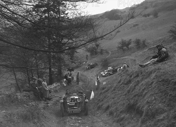 MG J2 competing in the MG Car Club Abingdon Trial/Rally, 1939. Artist: Bill Brunell.