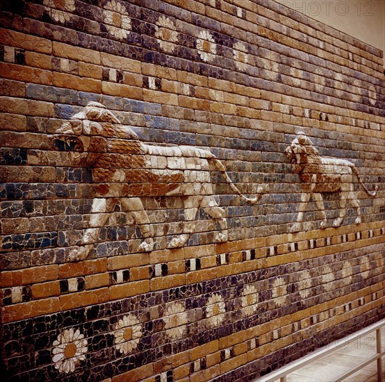 Brick relief of a lion on the walls of the Sacred Way leading to the Ishtar Gate, Babylon, c580 BC. Artist: Unknown