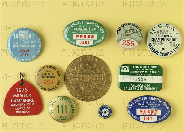 Selection of tin badges for various golfing tournaments, 1933-69. Artist: Unknown