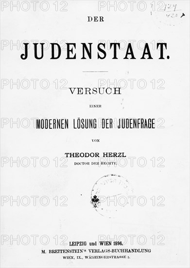 'Judenstaat' ('The Jewish State') by Theodore Herzl, published 1896. Artist: Theodor Herzl