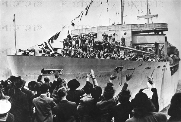 Arrival of SS Marine Flasher, New York, USA, 20  May 1946. Artist: Unknown