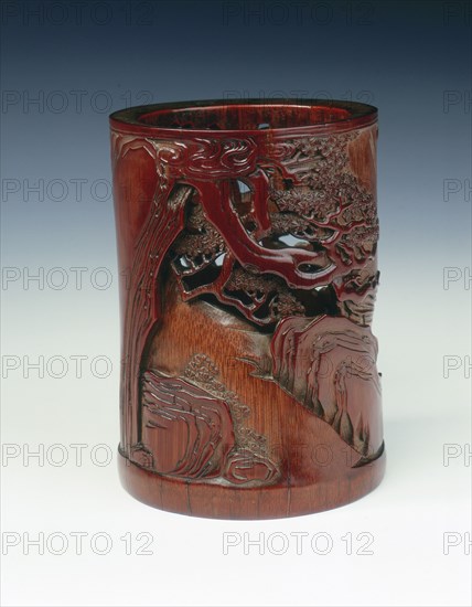 Carved bamboo brushpot, China, 1st half of the 18th century. Artist: Unknown