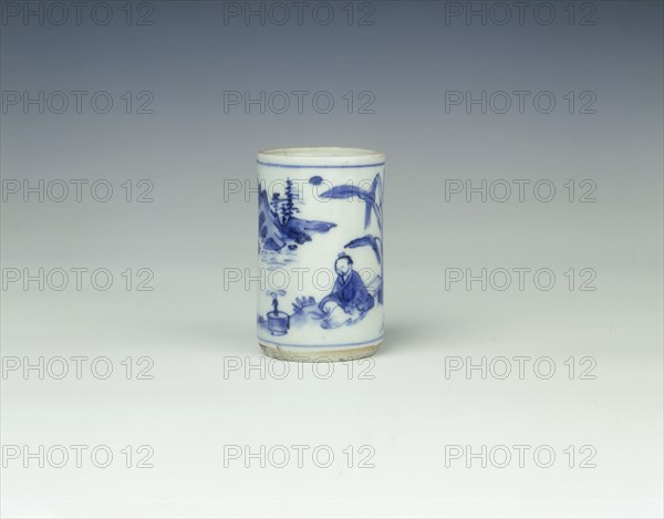 Blue and white cylindrical container, China, 1621-1627. Artist: Unknown