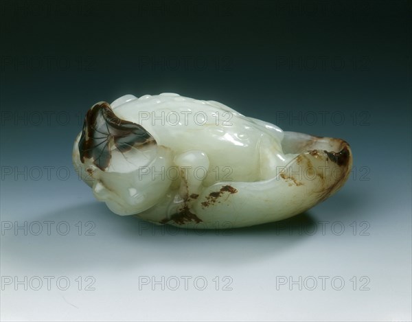 Jade toad in lotus waiting in ambush, Ming dynasty, China, 1368-1644. Artist: Unknown