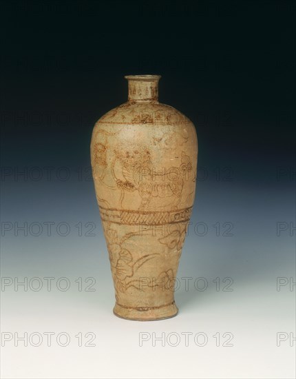 Brown painted vase and cover, Jin or Yuan dynasty, China, 13th century. Artist: Unknown