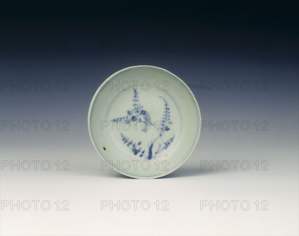 Blue and white saucer with bird on tree, Ming dynasty, China, 1450-1499. Artist: Unknown