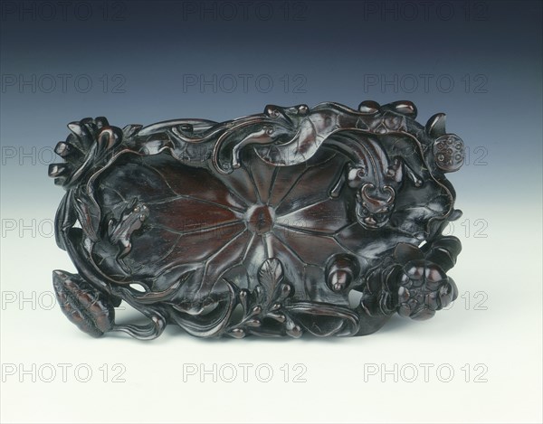 Rosewood lotus leaf dish, Qing dynasty, China, 18th century. Artist: Unknown