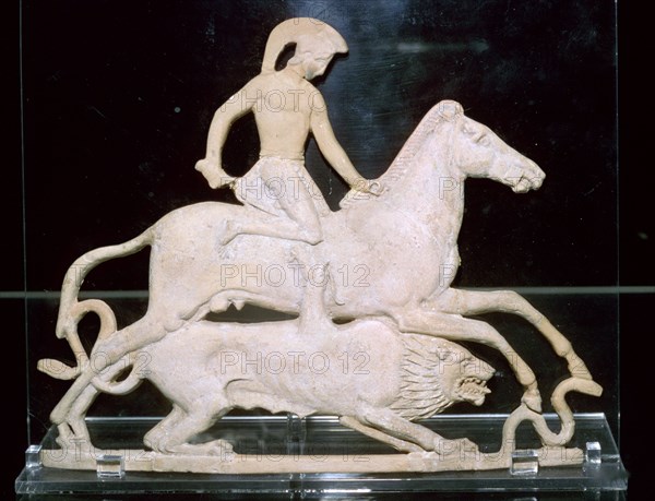 Greek terracotta relief of Bellerophon and the Chimera, 5th century BC. Artist: Unknown