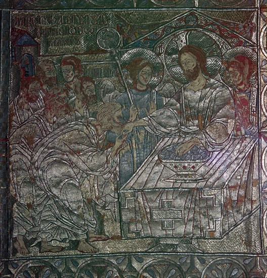 Detail of the Last Supper of Salonika embroidered on vestments, 14th century. Artist: Unknown