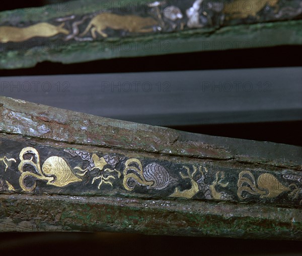 Detail of Mycenaean bronze dagger found in a tholos tomb, 16th century. Artist: Unknown