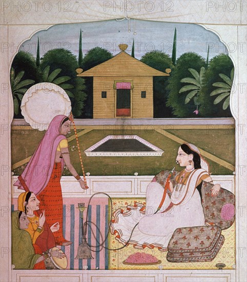 Painting of a princess listening to female musicians. Artist: Unknown