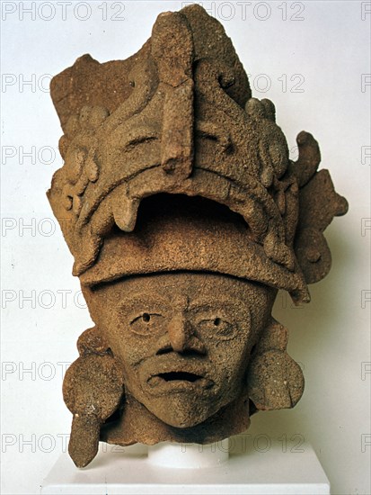 Mayan pottery incense burner in the shape of a head. Artist: Unknown