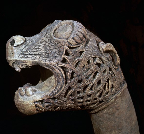 The Academician's' animal head-post from the Oseburg Viking ship burial, 9th century. Artist: Unknown