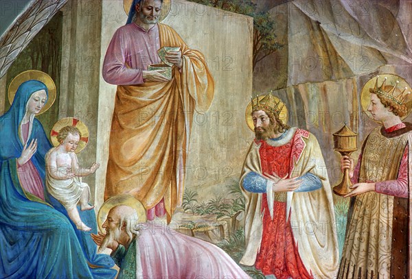 Detail from a painting of the adoration of the Magi. Artist: Unknown