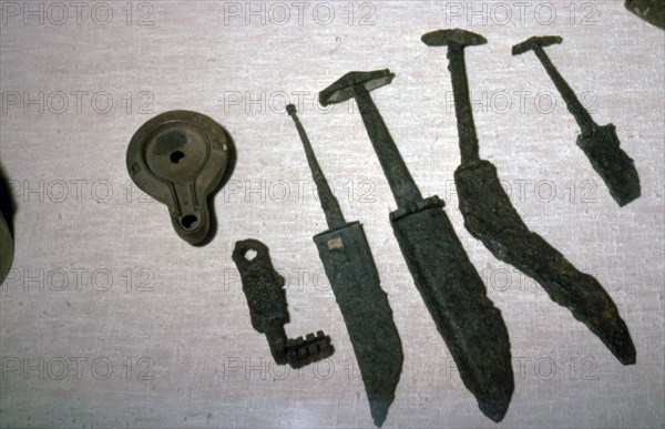 Roman Iron Swords, Key and Clay Lamp from Bavaria, Germany, c2nd century BC-5th century.  Artist: Unknown.